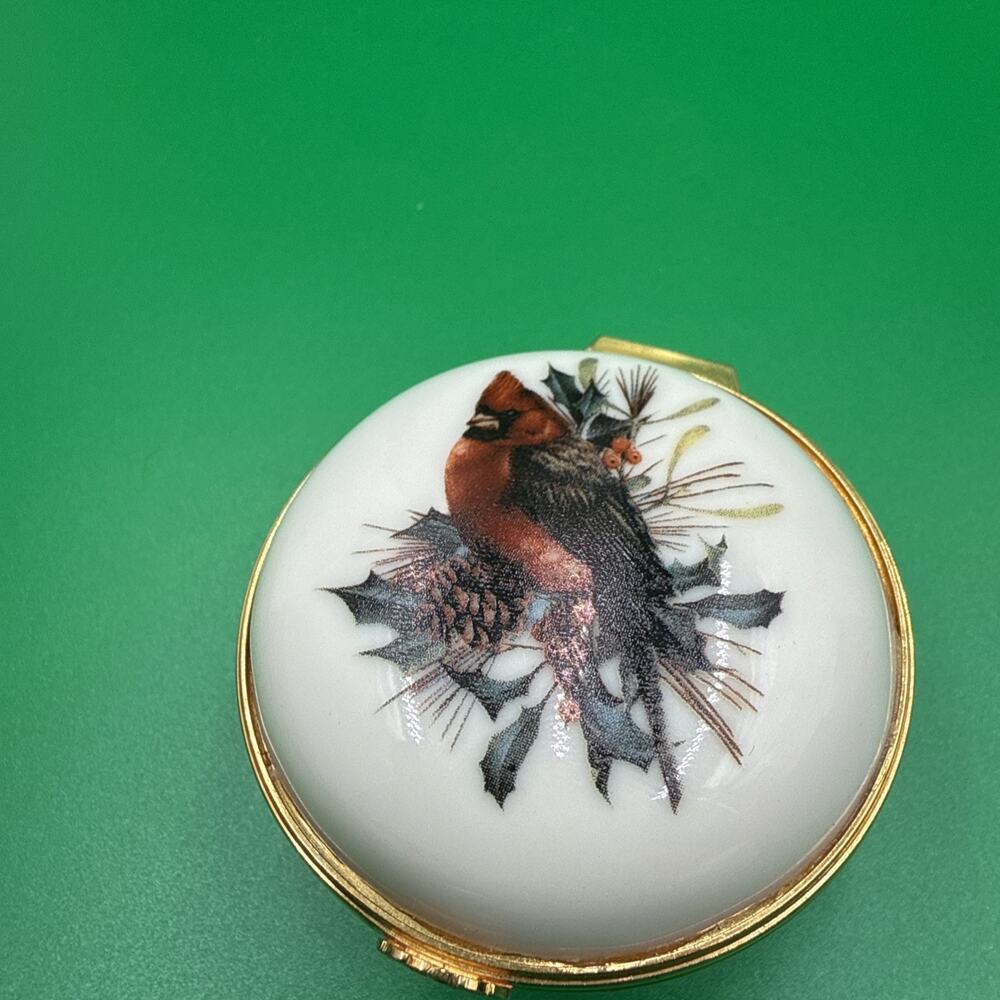 Lenox Small Hinged Lid Trinket Box, Multicolor Cardinal, Pinecone and Ribbon - Picture 3 of 8